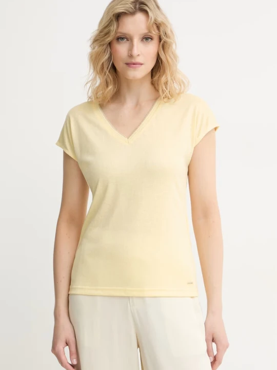 Zdjęcie produktu Morgan T-shirt damski z wiskozą żółty