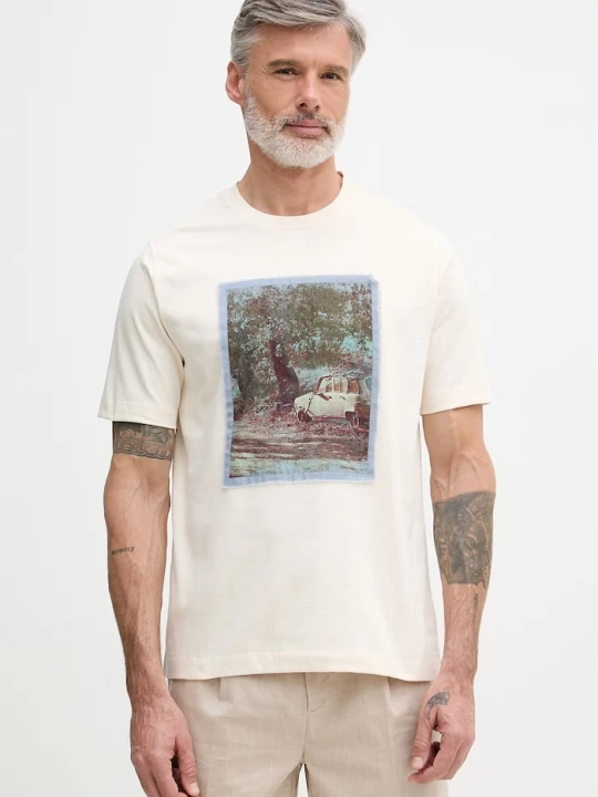 Zdjęcie produktu Mos Mosh T-shirt męski bawełniany Calm beżowy