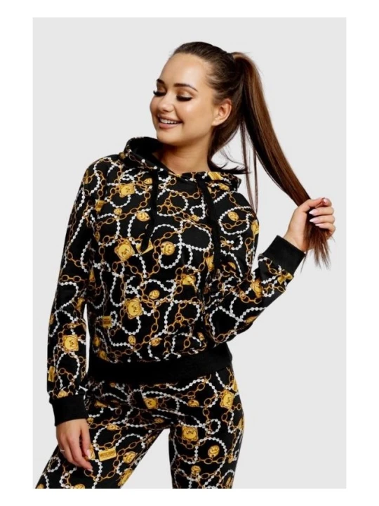 Zdjęcie produktu MOSCHINO Bluza damska z kapturem w złote łańcuchy, Rozmiar XS Czarny