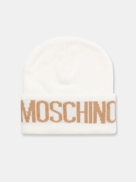 Zdjęcie produktu Moschino czapka damska z dodatkiem wełny beżowy