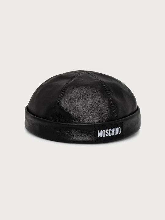 Zdjęcie produktu Moschino czapka męska skórzana czarny