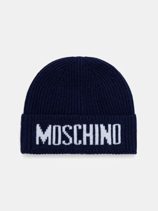 Zdjęcie produktu Moschino czapka męska z dodatkiem wełny granatowy