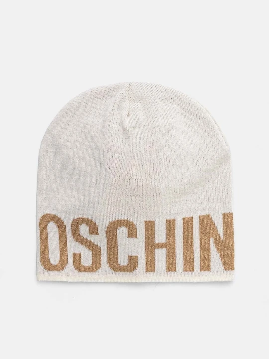 Zdjęcie produktu Moschino czapka damska z dodatkiem wełny beżowy
