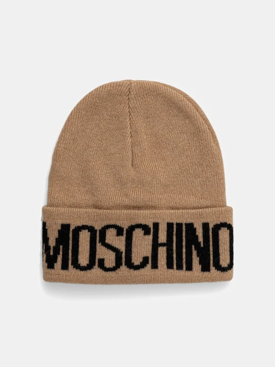 Zdjęcie produktu Moschino czapka damska z dodatkiem wełny brązowy