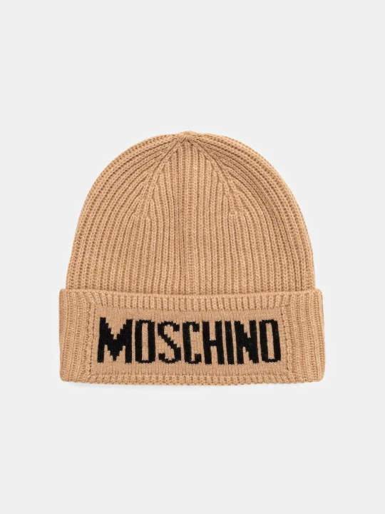 Zdjęcie produktu Moschino czapka męska z dodatkiem wełny brązowy