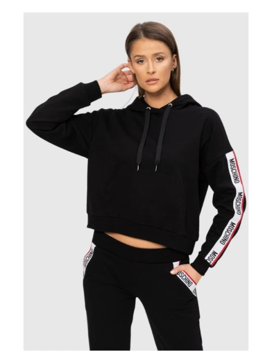 Zdjęcie produktu MOSCHINO Czarna bluza damska z kapturem i lampasami, Rozmiar XS