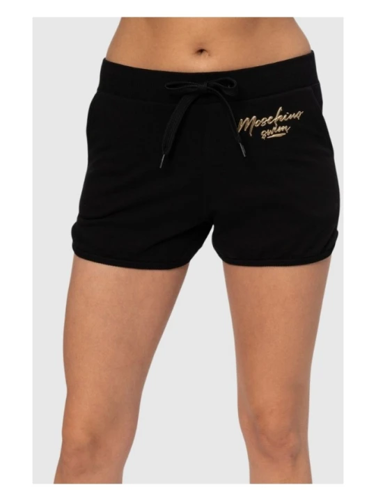 Zdjęcie produktu MOSCHINO Czarne szorty damskie ze złotym logo, Rozmiar XS