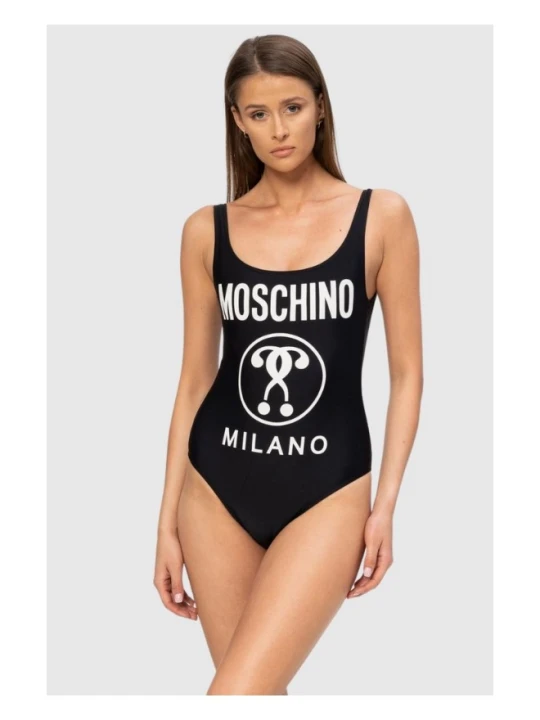 Zdjęcie produktu MOSCHINO Czarny jednoczęściowy strój kąpielowy damski z białym logo, Rozmiar L