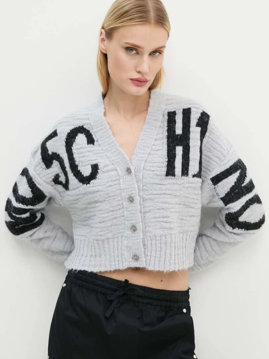 Zdjęcie produktu Moschino Jeans kardigan z domieszką wełny szary