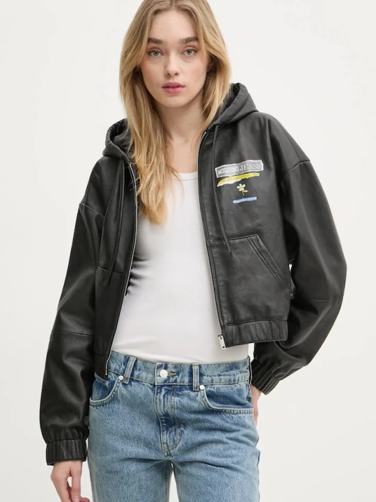 Zdjęcie produktu Moschino Jeans kurtka skórzana czarny