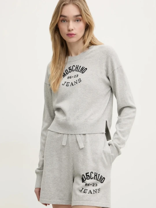 Zdjęcie produktu Moschino Jeans sweter bawełniany szary