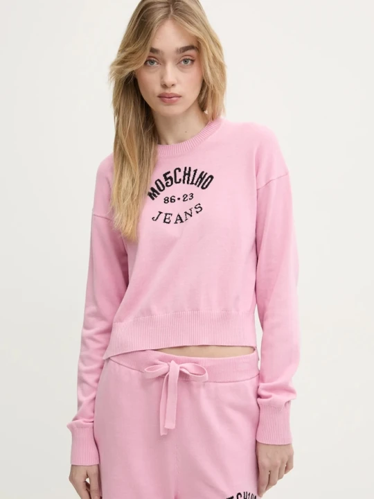 Zdjęcie produktu Moschino Jeans sweter bawełniany różowy