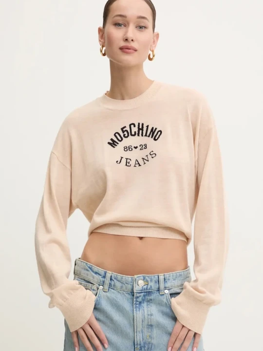 Zdjęcie produktu Moschino Jeans sweter wełniany beżowy