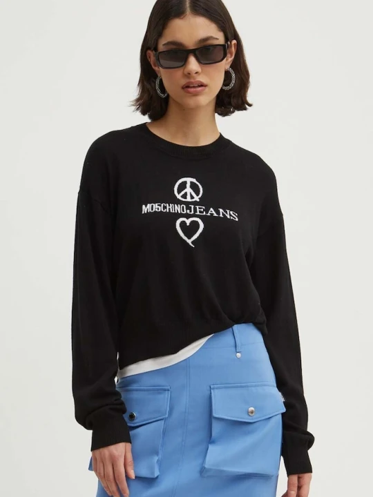 Zdjęcie produktu Moschino Jeans sweter wełniany czarny