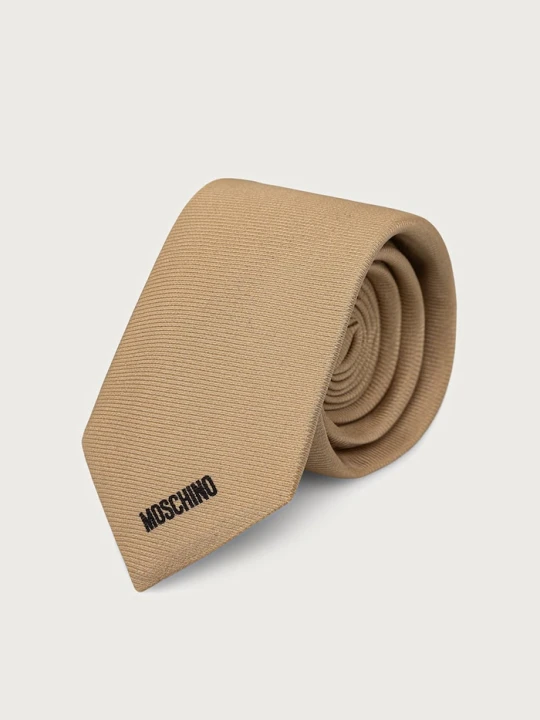 Zdjęcie produktu Moschino krawat męski jedwabny beżowy