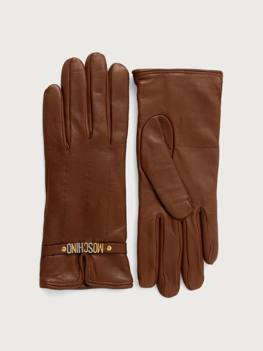 Zdjęcie produktu Moschino rękawiczki damskie skórzane brązowy