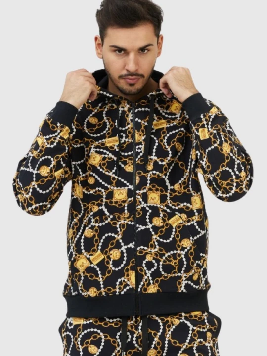 Zdjęcie produktu MOSCHINO Rozpinana bluza męska w złote łańcuchy, Rozmiar S Czarny