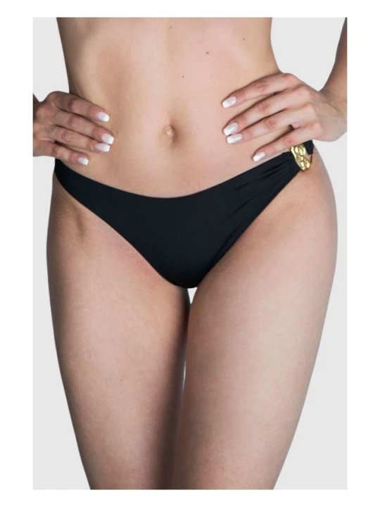 Zdjęcie produktu MOSCHINO SWIM Dół od bikini ze złotym metalowym logo, Rozmiar M Czarny