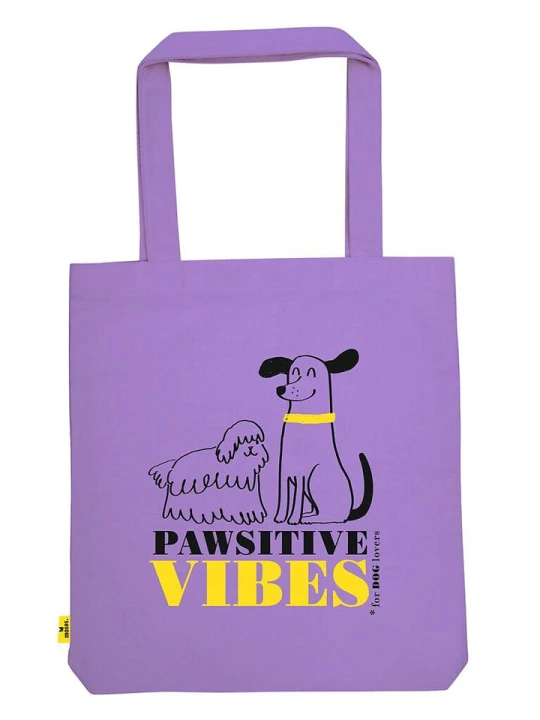 Zdjęcie produktu moses. Torba zakupowa ''Pawsitive Vibes'' w kolorze fioletowym - 42 x 39 cm rozmiar: onesize
