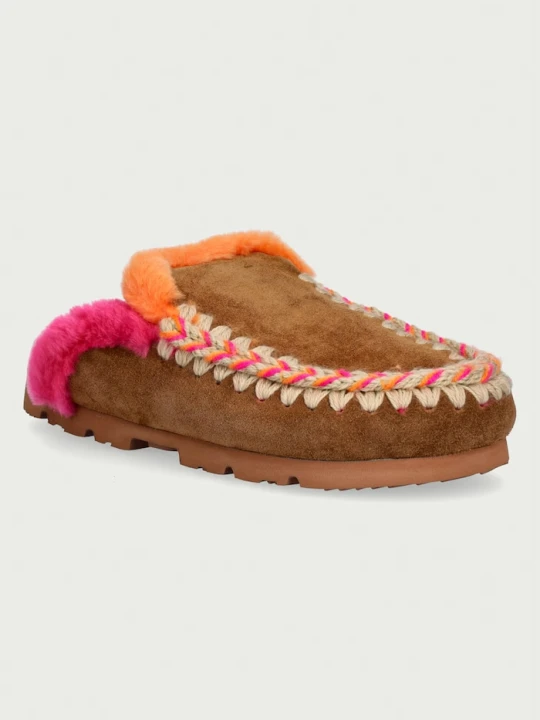 Zdjęcie produktu Mou klapki damskie zamszowe Winter Bio Overstitching brązowy