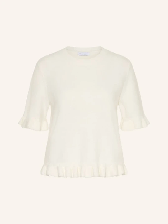 Zdjęcie produktu Mrs & Hugs Dzianinowa Koszulka Z Falbankami beige