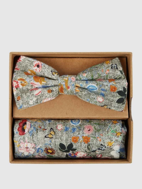 Zdjęcie produktu Mucha i poszetka z mieszanki jedwabiu i bawełny w zestawie Prince Bowtie Limonkowy