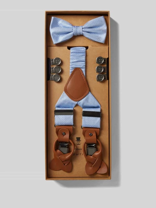 Zdjęcie produktu Mucha i szelki z czystego jedwabiu w zestawie Prince Bowtie Błękitny
