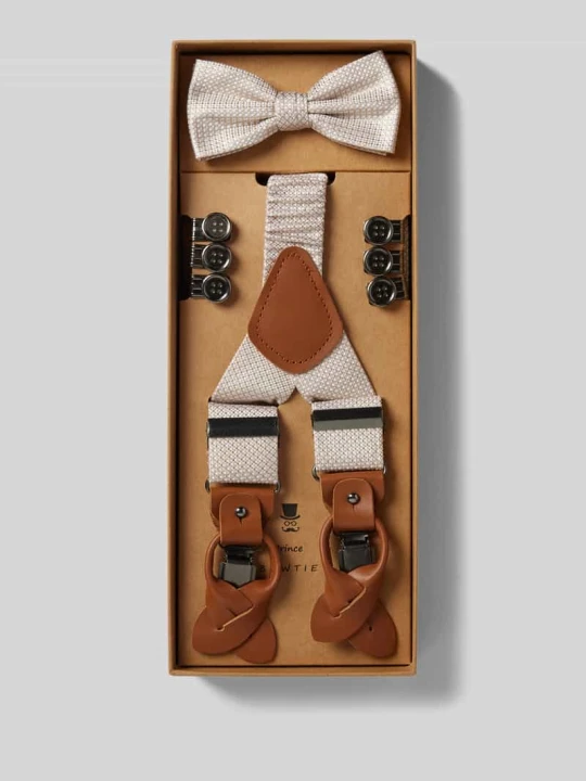 Zdjęcie produktu Mucha i szelki z czystego jedwabiu w zestawie Prince Bowtie Piaskowy
