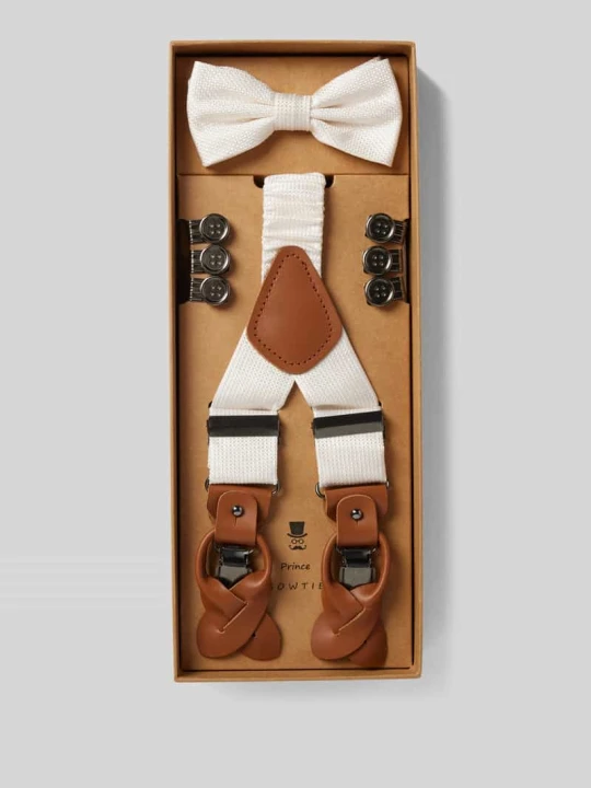 Zdjęcie produktu Mucha i szelki z czystego jedwabiu w zestawie Prince Bowtie Biały