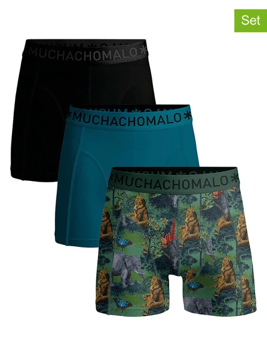 Zdjęcie produktu Muchachomalo Bokserki (3 pary) w kolorze czarno-turkusowym ze wzorem rozmiar: M