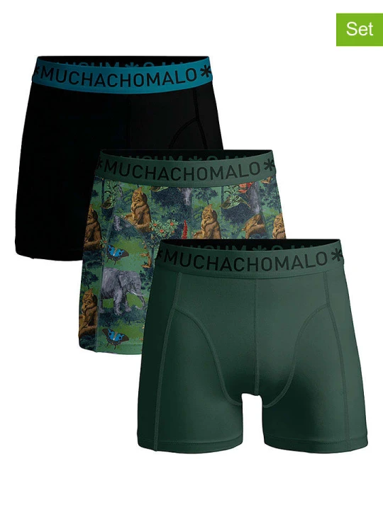 Zdjęcie produktu Muchachomalo Bokserki (3 pary) w kolorze granatow-zielonym ze wzorem rozmiar: XL