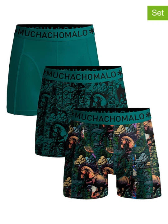 Zdjęcie produktu Muchachomalo Bokserki (3 pary) w kolorze zielonym ze wzorem rozmiar: M
