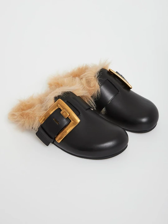 Zdjęcie produktu Mule damskie skórzane z futrem BALMAIN