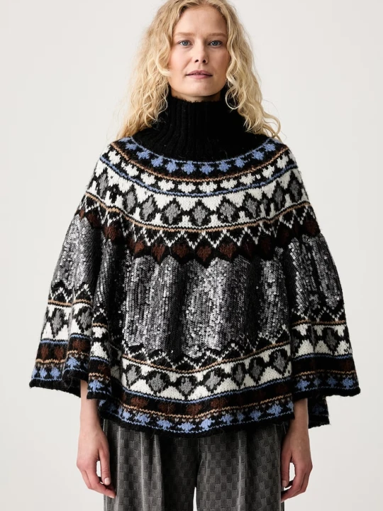 Zdjęcie produktu MUNTHE poncho damskie z dodatkiem wełny VERST czarny