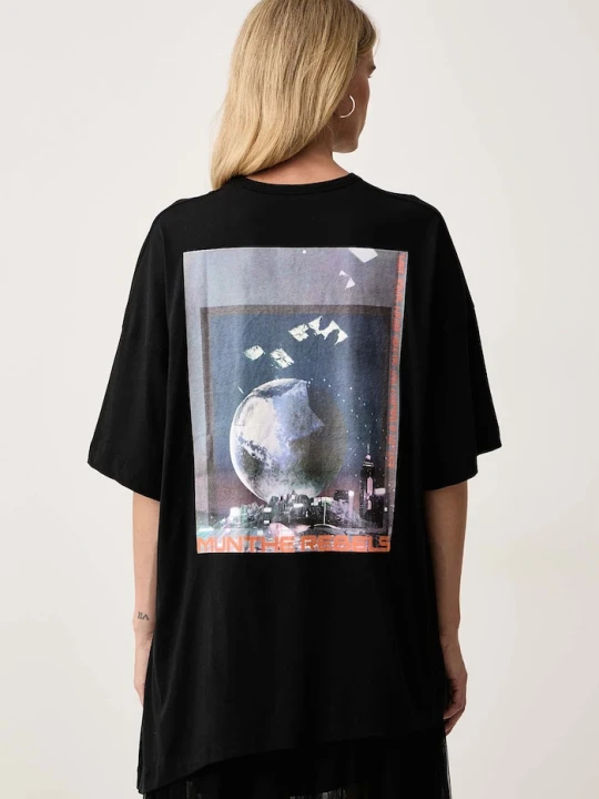 Zdjęcie produktu MUNTHE T-shirt oversize damski bawełniany LANSTER czarny