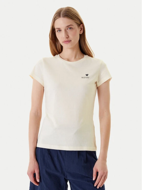 Zdjęcie produktu Mustang T-Shirt Loa 1016509 Écru Slim Fit Kremowy