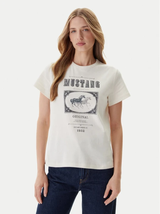 Zdjęcie produktu Mustang T-Shirt Rosewood 1016758 Écru Regular Fit Kremowy