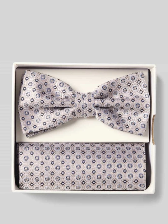 Zdjęcie produktu Muszka i poszetka w zestawie z czystego jedwabiu Prince Bowtie Piaskowy