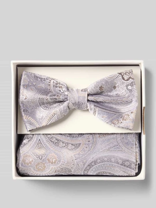 Zdjęcie produktu Muszka i poszetka w zestawie z czystego jedwabiu Prince Bowtie Piaskowy