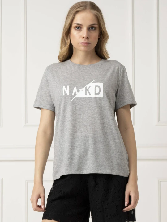 Zdjęcie produktu NA-KD T-shirt | Regular Fit szary