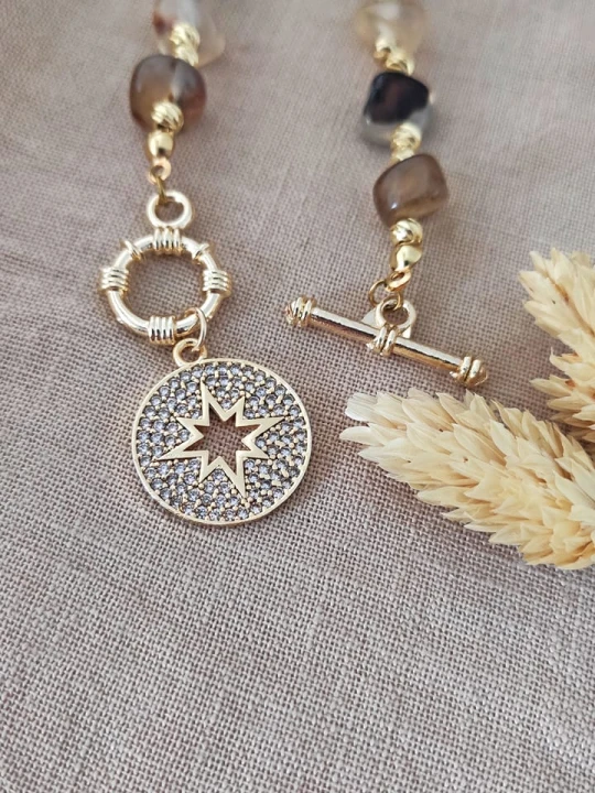 Zdjęcie produktu Nakkash Pozłacany naszyjnik z kamieniami szlachetnymi - dł. 45 cm rozmiar: onesize