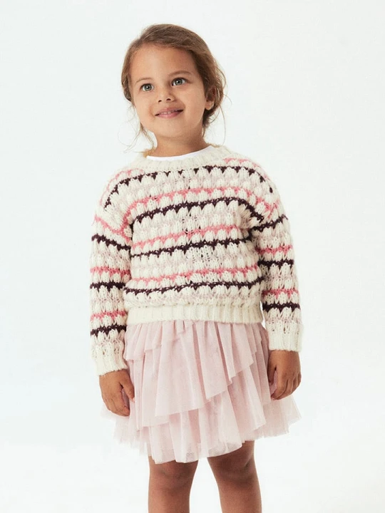 Zdjęcie produktu name it Sweter "Lene" w kolorze kremowo-różowo-fioletowym rozmiar: 110