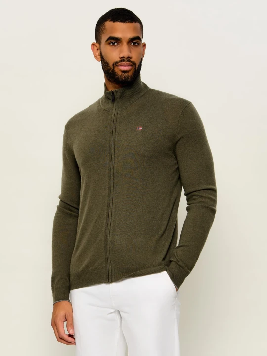 Zdjęcie produktu Napapijri Wełniany sweter Damavand Fz 3 | Slim Fit oliwkowy