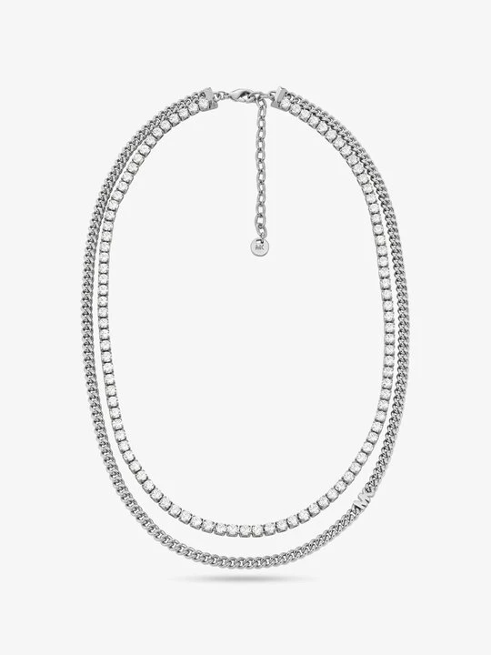 Zdjęcie produktu Naszyjnik tenisowy z podwójnego mosiężnego łańcuszka pokrytego metalem szlachetnym Michael Kors SREBRNY (Srebrny)