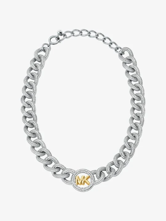 Zdjęcie produktu Naszyjnik z łańcuchowymi ogniwami z logo i z kryształkami pavé Michael Kors DWA KOLORY (Srebrny)