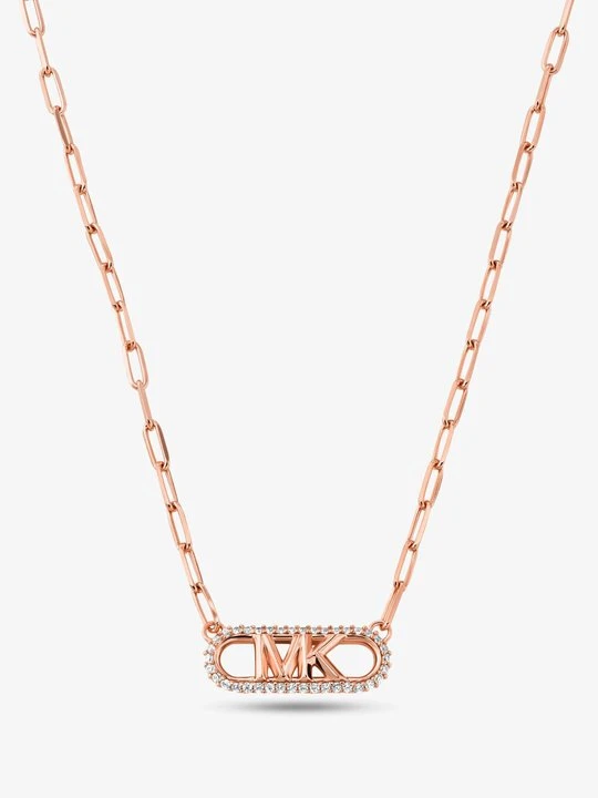 Zdjęcie produktu Naszyjnik z łańcuszka ze srebra próby 925 pokryty metalem szlachetnym w stylu pavé z zawieszką z logo Empire Michael Kors ROSE GOLD (Różowozłoty)