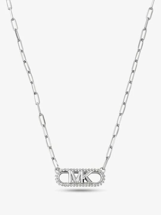 Zdjęcie produktu Naszyjnik z łańcuszka ze srebra próby 925 pokryty metalem szlachetnym w stylu pavé z zawieszką z logo Empire Michael Kors SREBRNY (Srebrny)