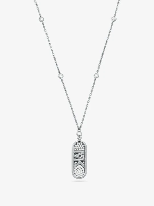 Zdjęcie produktu Naszyjnik z logo Empire w stylu pavé ze srebra 925 pokrytego metalem szlachetnym Michael Kors SREBRNY (Srebrny)