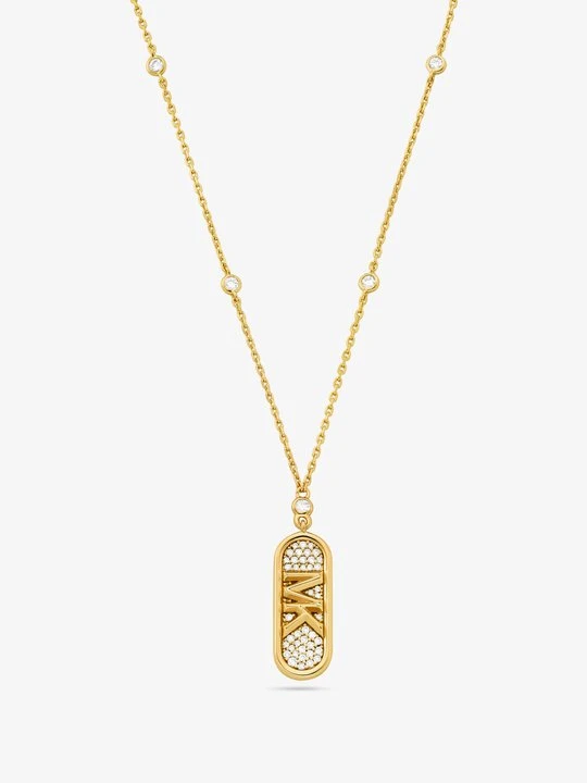 Zdjęcie produktu Naszyjnik z logo Empire w stylu pavé ze srebra 925 pokrytego metalem szlachetnym Michael Kors ZŁOTY (Złoty)