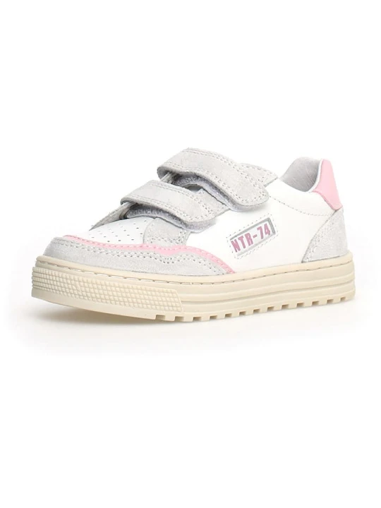 Zdjęcie produktu Naturino Skórzane sneakersy "Ariton" w kolorze biało-jasnoróżowo-szarym rozmiar: 35